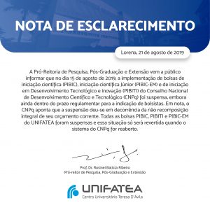 Nota de esclarecimento sobre a suspensão de bolsas do CNPq.