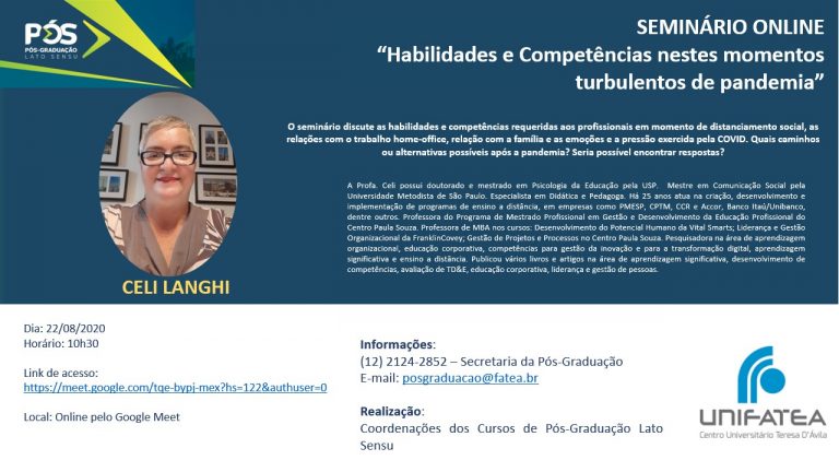 Seminário online discute: “Habilidades e Competências nestes momentos turbulentos de pandemia”?