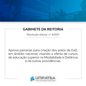RESOLUÇÃO REITORIA nº 4/2021  Aprova parcerias para criação dos polos de EaD, em âmbito nacional.