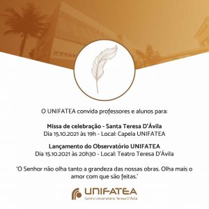Convite para Missa de Celebração e Lançamento do Observatório UNIFATEA