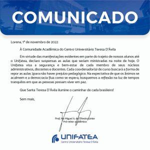 Comunicado à comunidade acadêmica do Centro Universitário Teresa D’Ávila